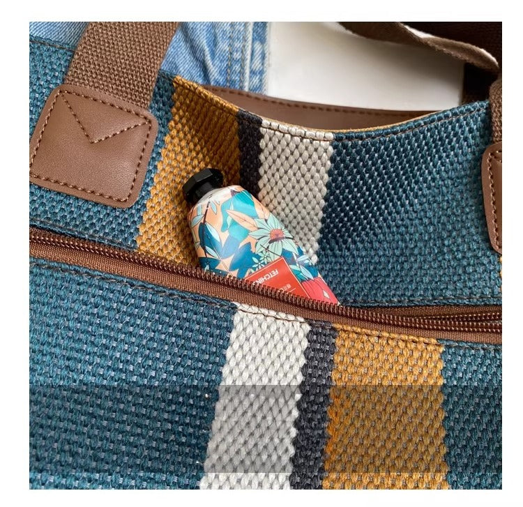 Canvas Striped Convertible Tote Bag