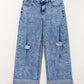 Mineral Wash Bottom Cuff Distressed Wide Leg Jeans