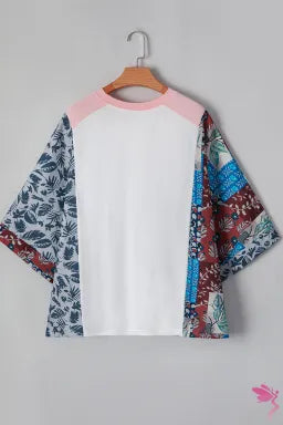 Asymmetric Printed Patchwork Sleeve Peace Desert Graphic Top