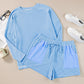 Plus Size Ribbed Top and Drawstring Shorts Set