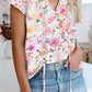 V-neck Short Sleeve Fashion Print Fantasy Fluttering Blouse