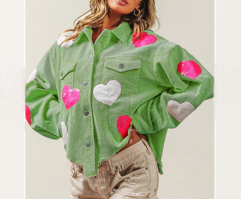 Valentine Heart Sequined Corduroy Jacket