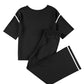 Contrast Trim Half Sleeve Top Drawstring Pants Loose 2pcs Sweater Suit