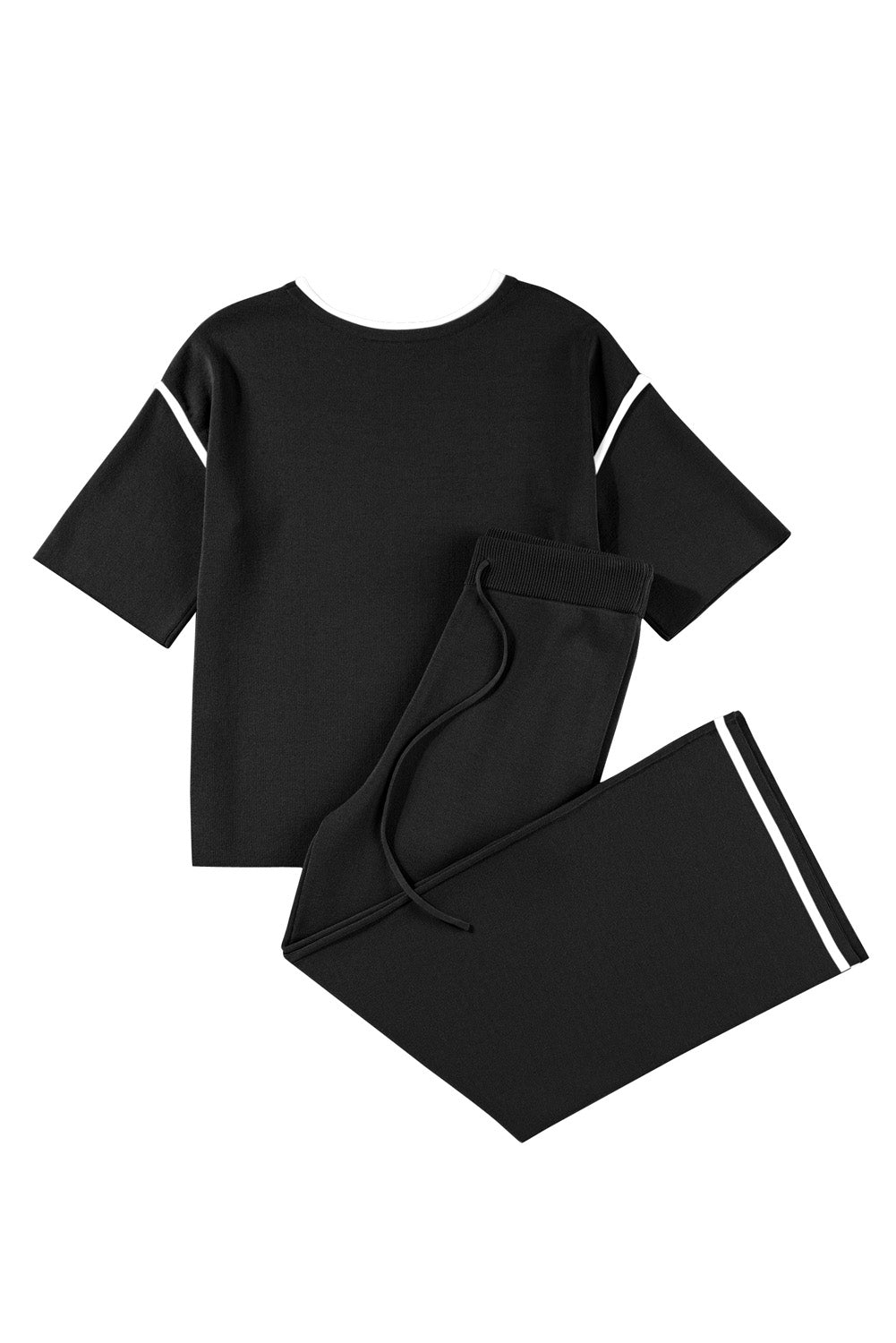 Contrast Trim Half Sleeve Top Drawstring Pants Loose 2pcs Sweater Suit