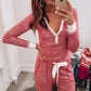 (Pre order/10.11)Stripe Buttoned Top and Knotted Waist Pants Lounge Set