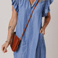 Frilly Split Neck Shirred Ruffle Sleeve Short Shift Dress