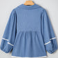 Lace Ric Rac 3/4 Puff Sleeve Collared Babydoll Blouse