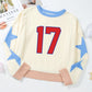 Number 17 Printed Stars Patched Sleeve Cropped Sweatshirt