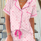 Floral Print Contrast Pipping Short Pajamas Set