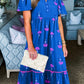 Floral Print Notched Neck Butterfly Sleeve Shift Long Dress