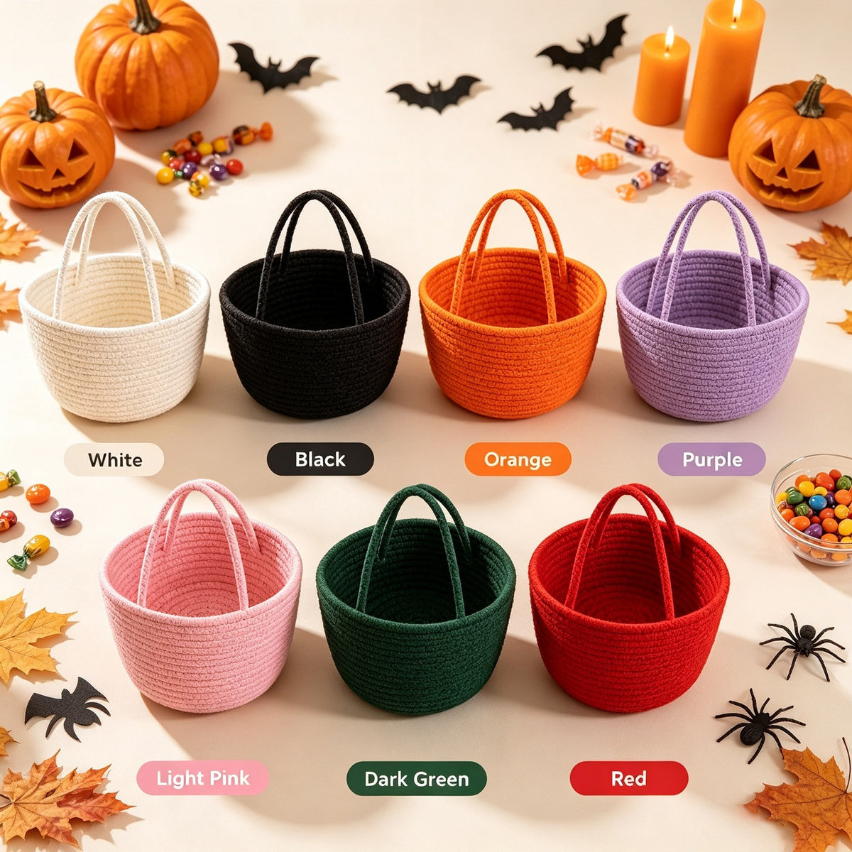 Custom Personalized LED Woven Rope Halloween Basket