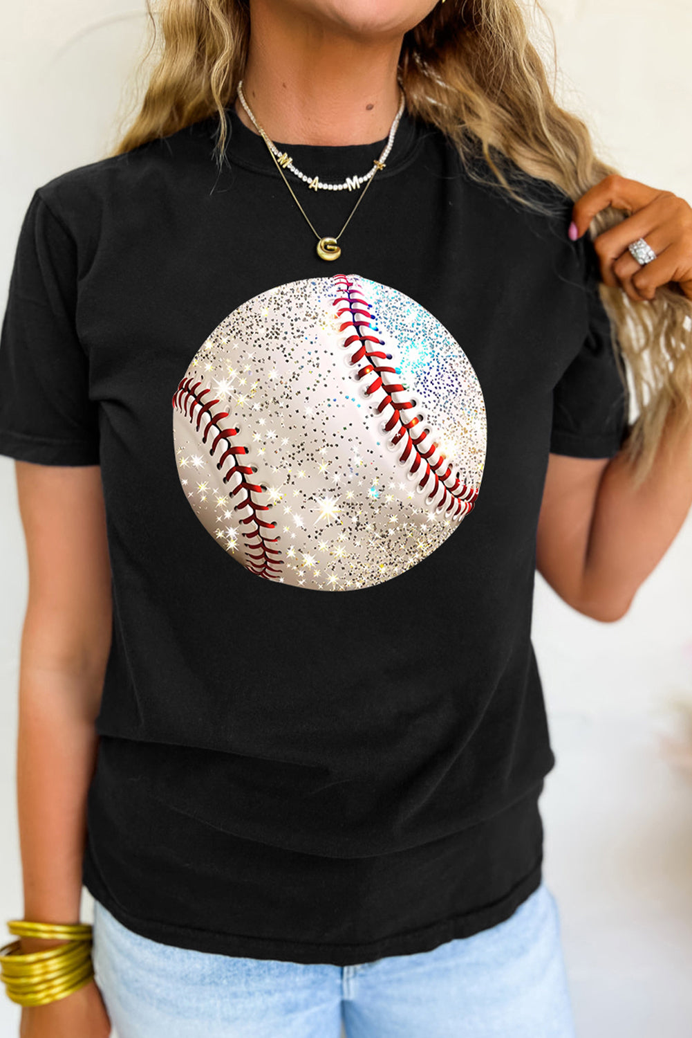 Heat Transfer Baseball Print Cotton Blend T Shirt