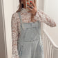 Lace Crochet Bell Sleeve Mock Neck Blouse