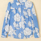 Floral Print Button Up Pleated Detail Puff Sleeve Shirt