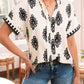Geometric Print Short Sleeve V Neck Blouse