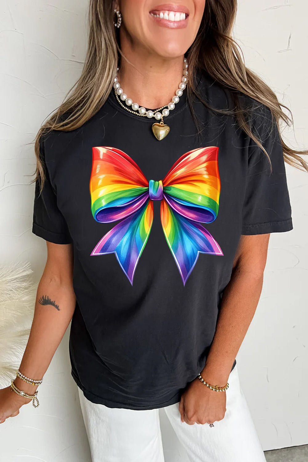 Pride Bow Graphic Round Neck T Shirt