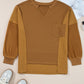 Oversized Mixed Textured Split Neck High Low Patchwork Sweatshirt