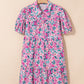 Floral Print Contrast Striped Detail Short Sleeve Blouse