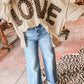 Oversize Leopard LOVE Patched Graphic Round Neck Casual Sweatshirt