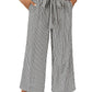 Stripe Tied High Waist Loose Straight Casual Pants