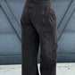 Pleated Wide Leg Mineral Wash Denim Pants