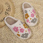 Fuzzy Flower Pattern Winter House Slippers