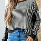 Stripe Thermal Knit Drop Shoulder Casual Top