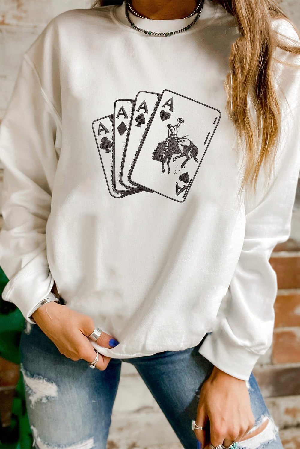 Ace Card Cowboy Graphic Trendy Sweatshirt