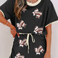 Sequin Rugby Football Bow Patched Colorblock Edge Tee and Skort Set