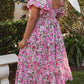 Dainty Floral Smocked Puff Sleeve Flowy Long Dress