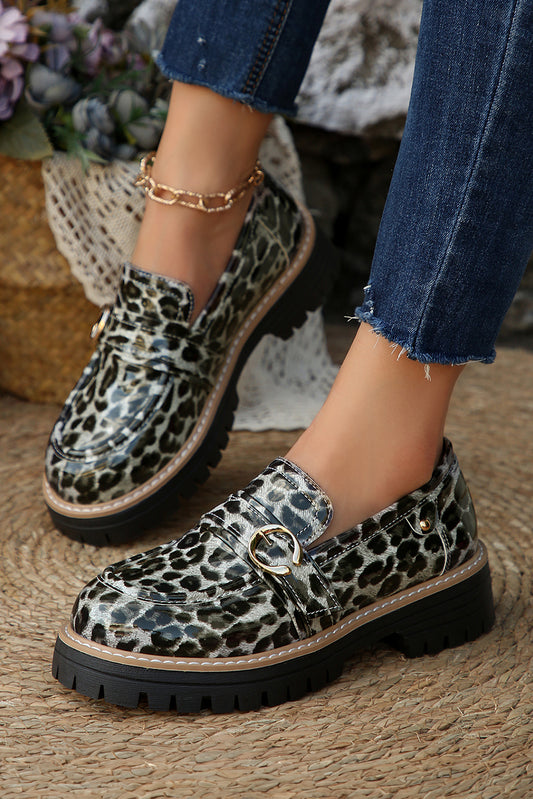 Retro Leopard PU Leather Loafer Shoes