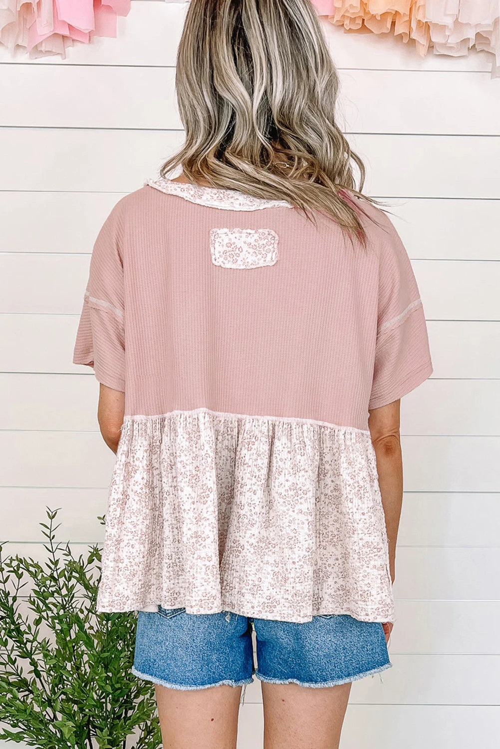 Waffle Floral Patchwork Top