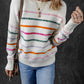 Colorful Striped Ribbed Trim Sweater