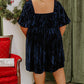 Velvet Ruched Bust Square Neck Short Puff Sleeve Plus Dress