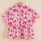 Floral Boxy Fit Ruffled Short Sleeve V Neck Blouse