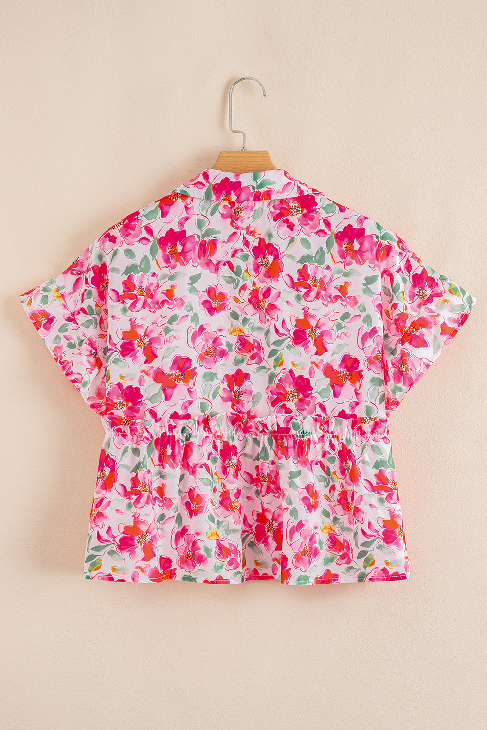 Floral Boxy Fit Ruffled Short Sleeve V Neck Blouse