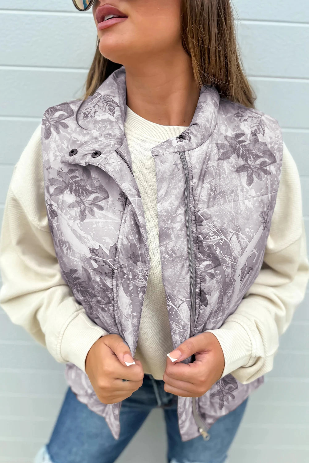 Leaf Print Winter Puffer Vest