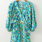 Abstract Print Puff Sleeve V Neck High Waist Romper