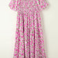 Dainty Floral Smocked Puff Sleeve Flowy Long Dress