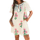 Apricot Floral Short Sleeve Split Neck Loose Mini Dress