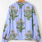 Floral Print Button Tie Neck Long Puff Sleeve Blouse