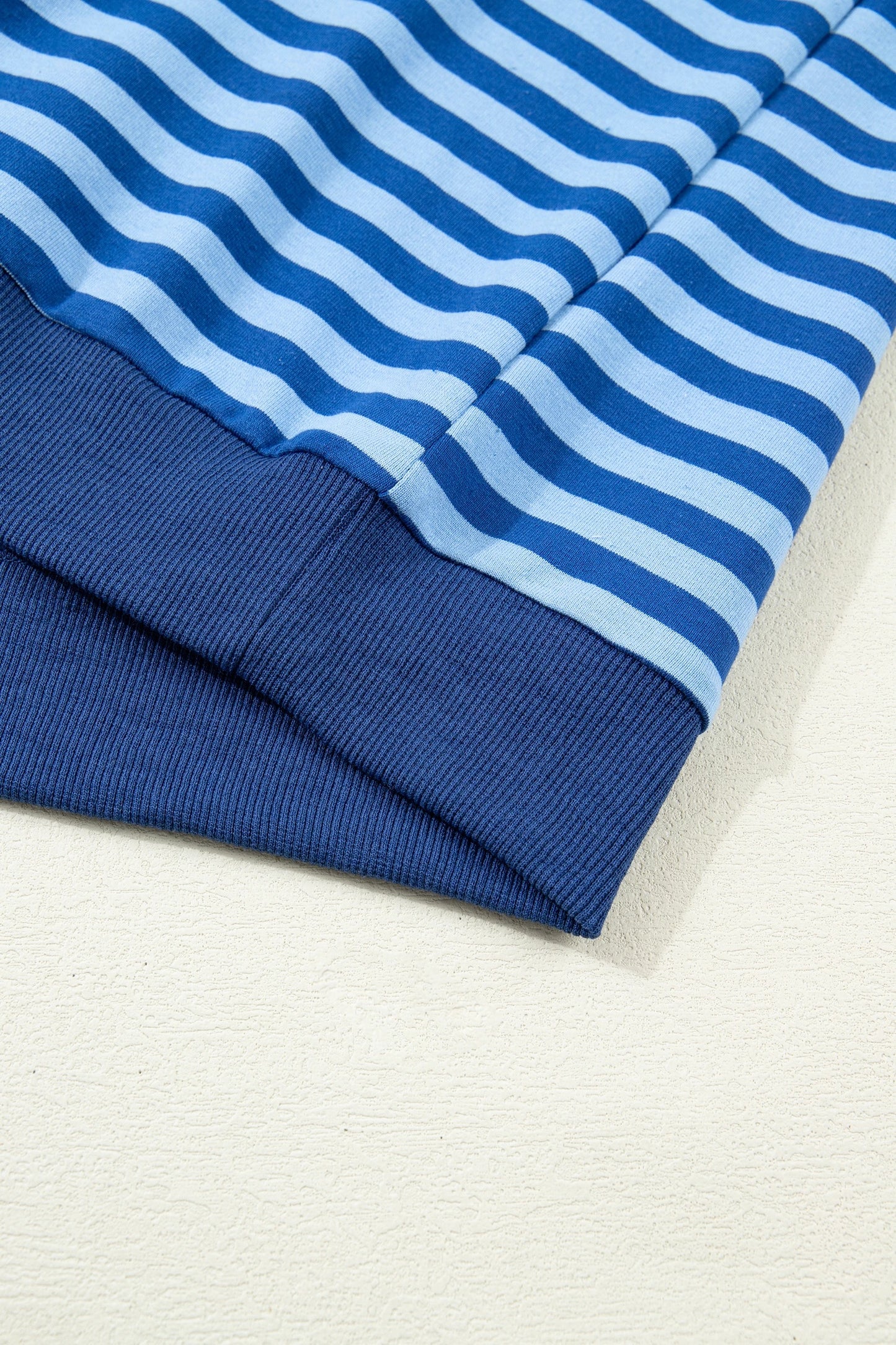 Blue Stripe Drop Shoulder Long Sleeve Pullover Elastic Waist Casual Short Set