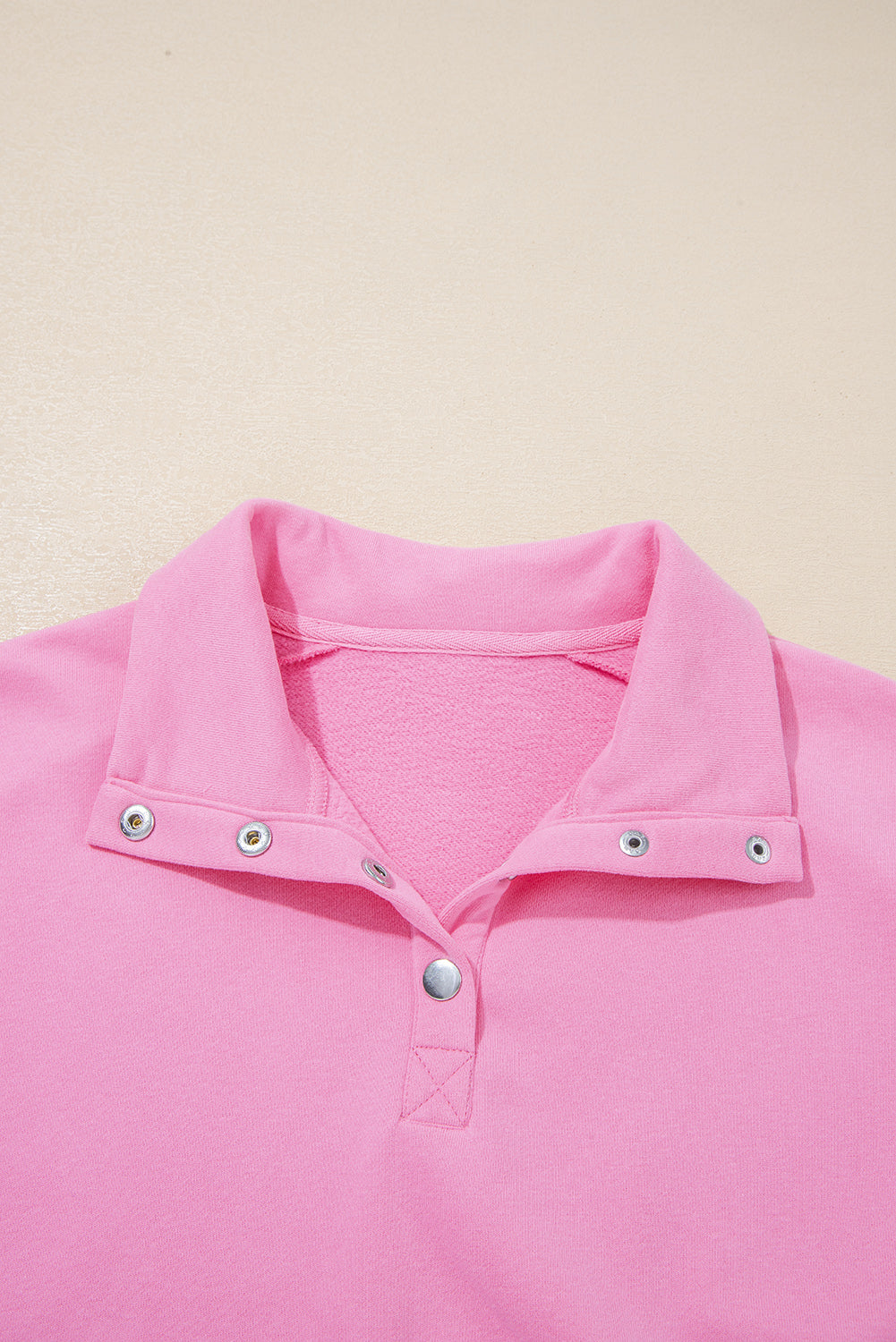 Embroidered Flower Patchwork Snap Buttons Pullover Sweatshirt