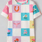 Western Fashion Checker Print Crewneck T Shirt