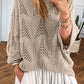 Hollow Out Knit 7/8 Sleeve Casual Sweater