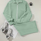 Drop Shoulder Zip Up Jacket Drawstring Pants Active 2pcs Set