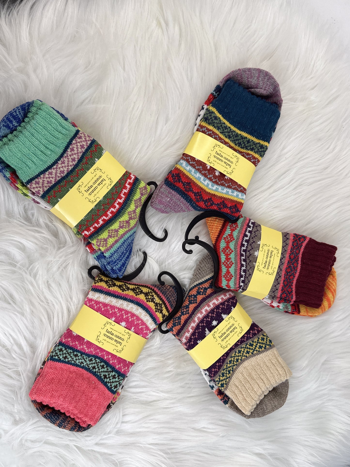 5 Pairs Nordic Snowflakes Pattern Socks Set (JG002)