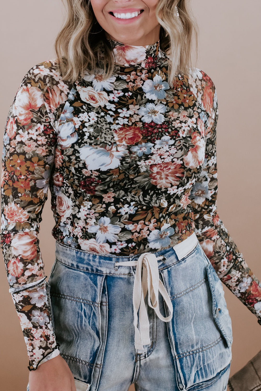 Floral Mock Neck Slim Top