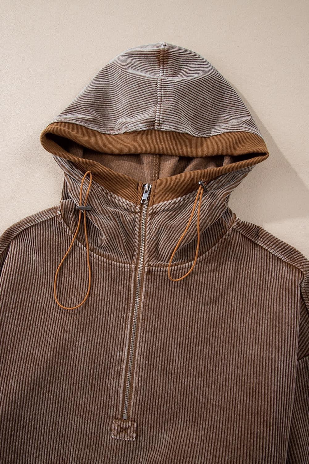 Zipper Kangaroo Pocket Corduroy Hoodie