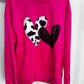 Pink Cow & Sequin Heart Sweatshirt